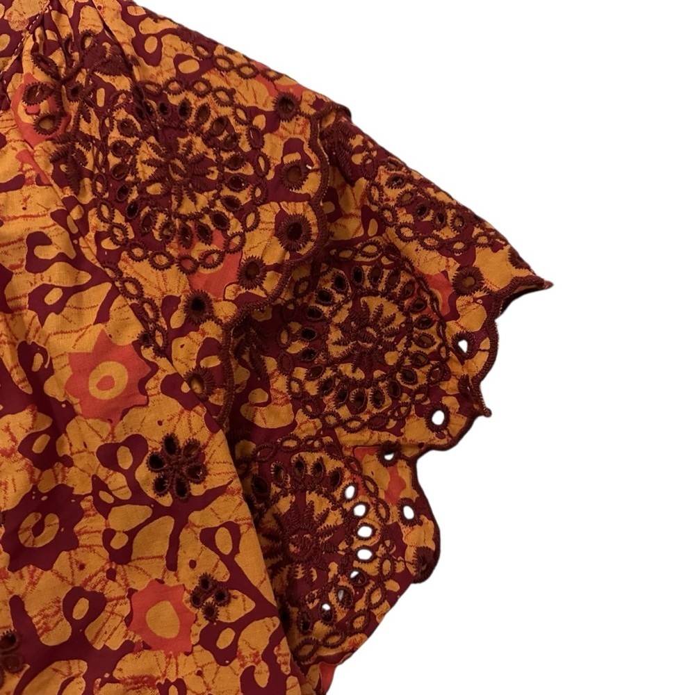 Jennifer & Grace Womens Eyelet Flutter Sleeve Split Neck Blouse Sz Medium Orange - Picture 5 of 7
